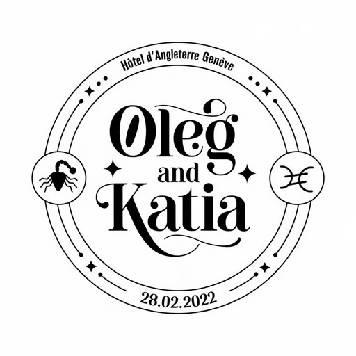 Wedding event seal with names and date generated stamp output
