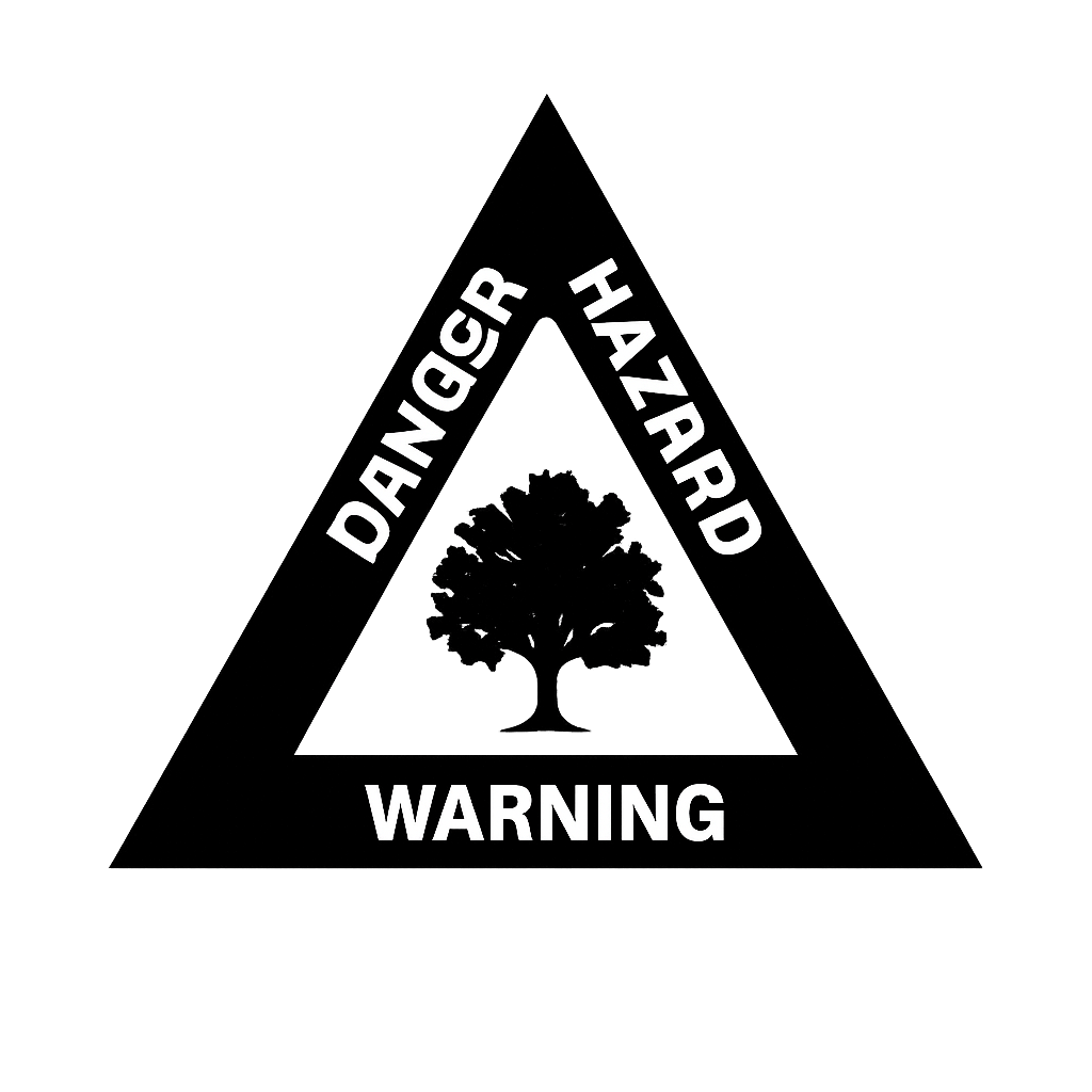 Black and white triangle warning sign (trees in danger)