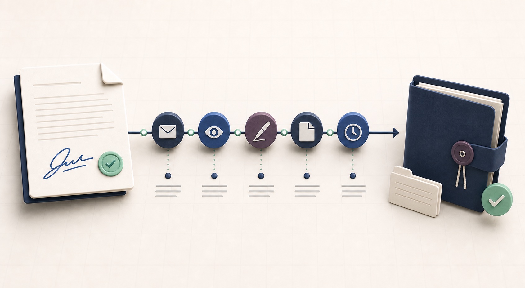 Editorial timeline connecting a signed document to its recorded workflow events and retained files
