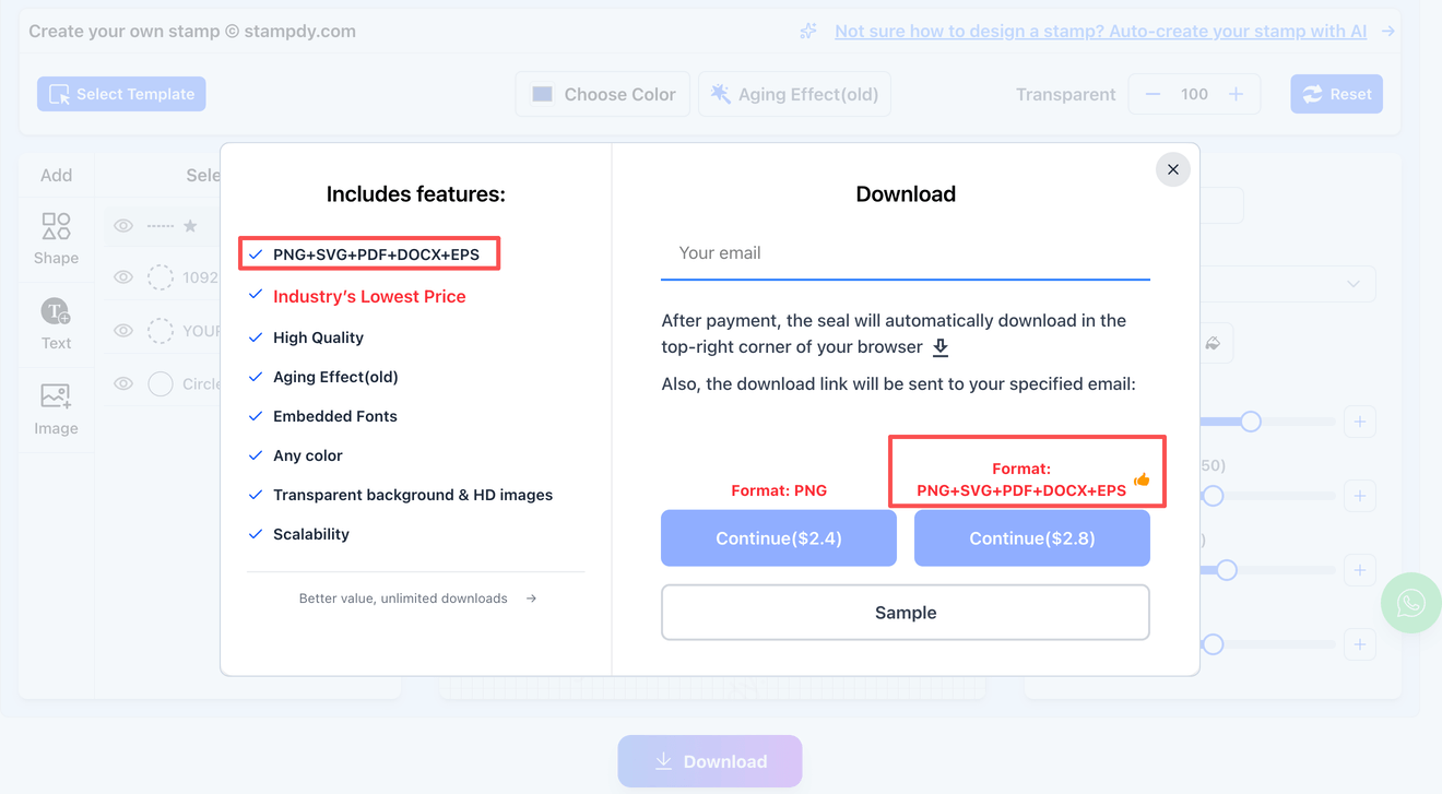 Steps to select EPS format for download