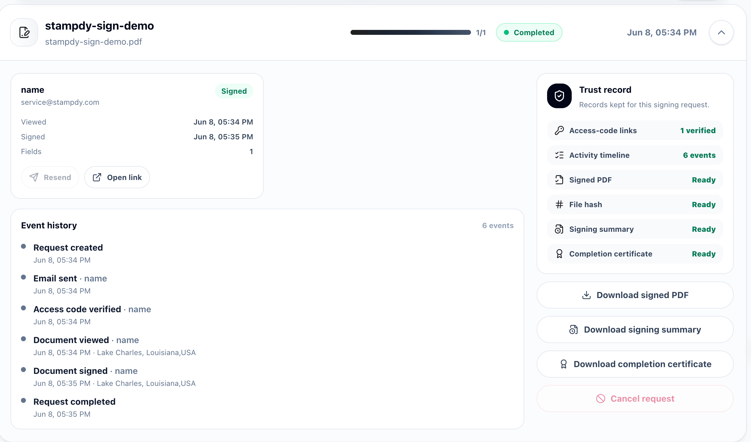 Signature request workflow preview