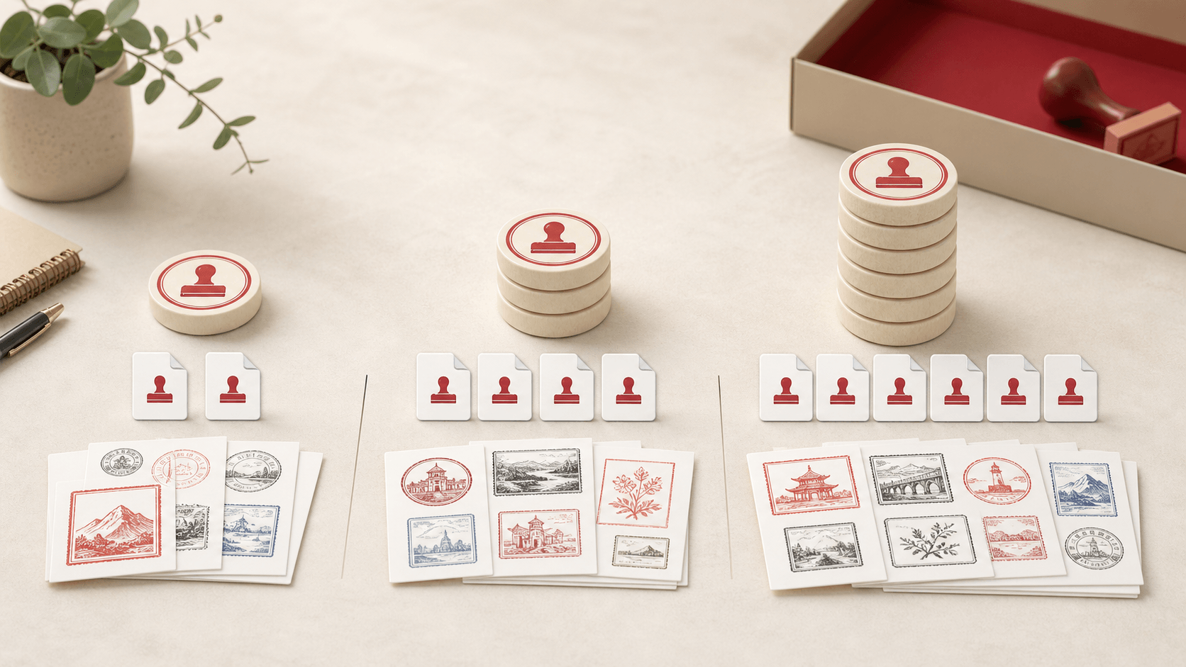 Three stamp resource groups showing how larger credit packs include more creation credits and editor downloads