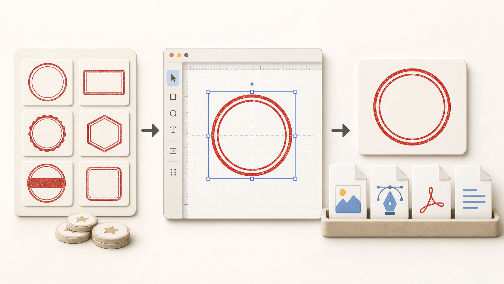 Stamp concepts moving into precise editor adjustments and a set of finished download files
