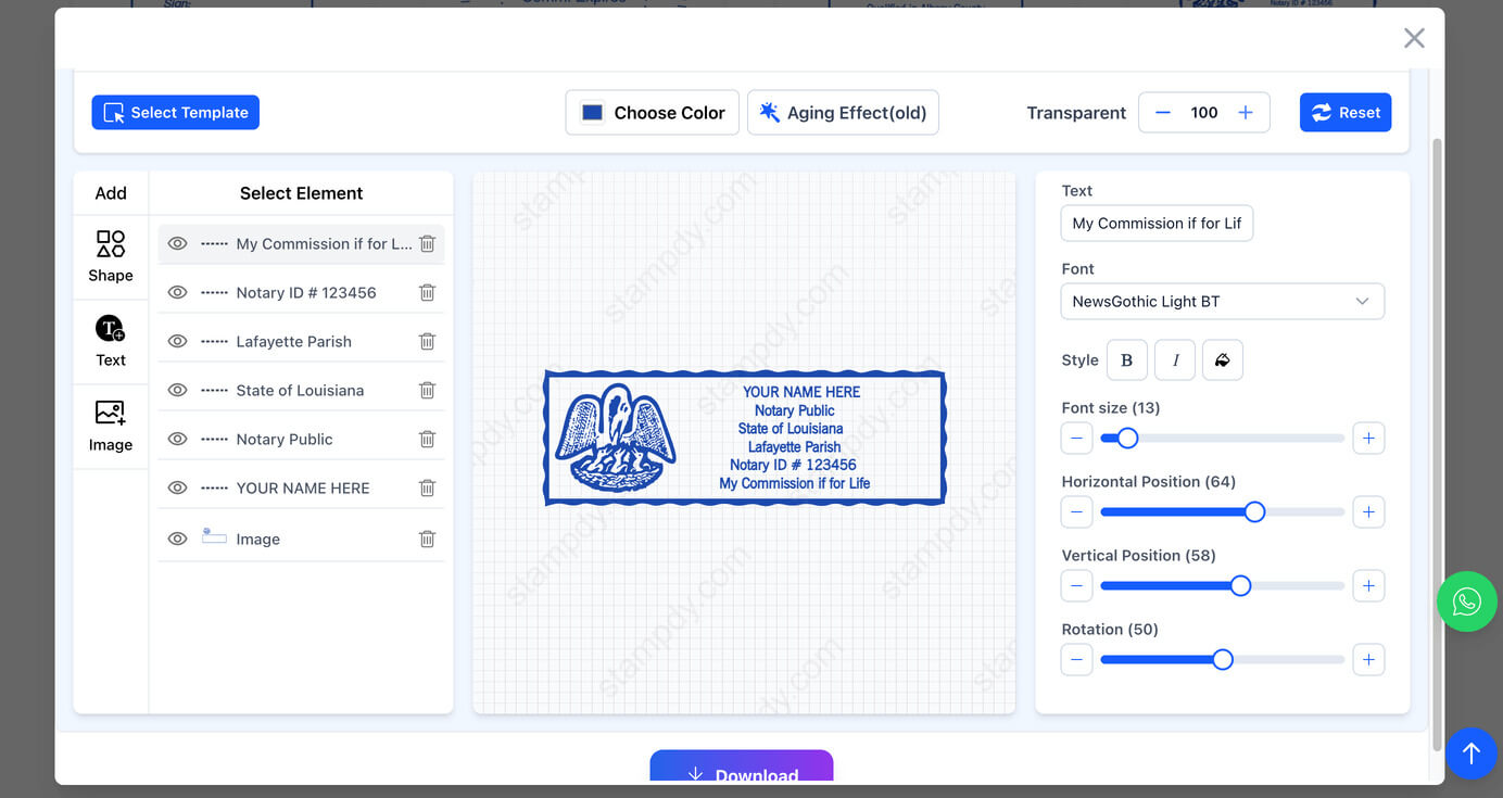 Stampdy.com notary stamp maker editer UI pic