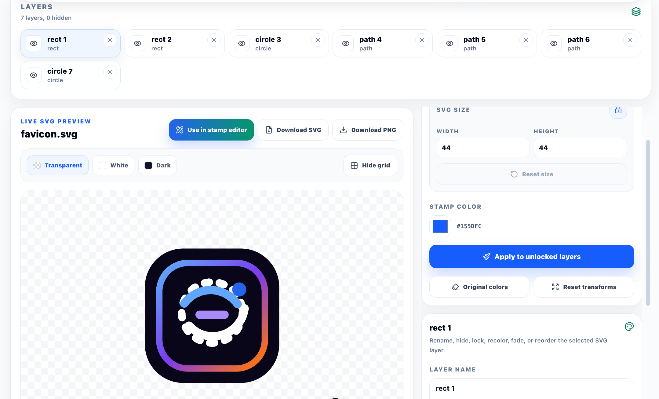 SVG to stamp online cleaned export preview