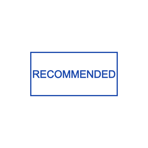 Blue outlined rectangular stamp showing the single word RECOMMENDED