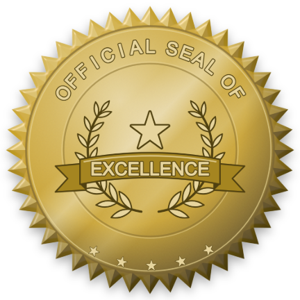 Official seal of excellence with a laurel wreath and ribbon banner