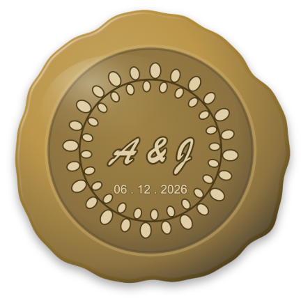 Gold wax wedding seal with initials and a eucalyptus wreath