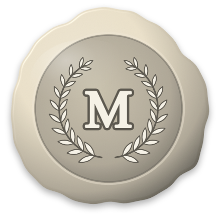 Ivory wax seal with a single letter monogram and laurel wreath