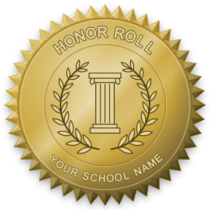 Honor roll gold school seal with a Greek column