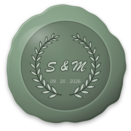 Sage green wax wedding seal with initials and date